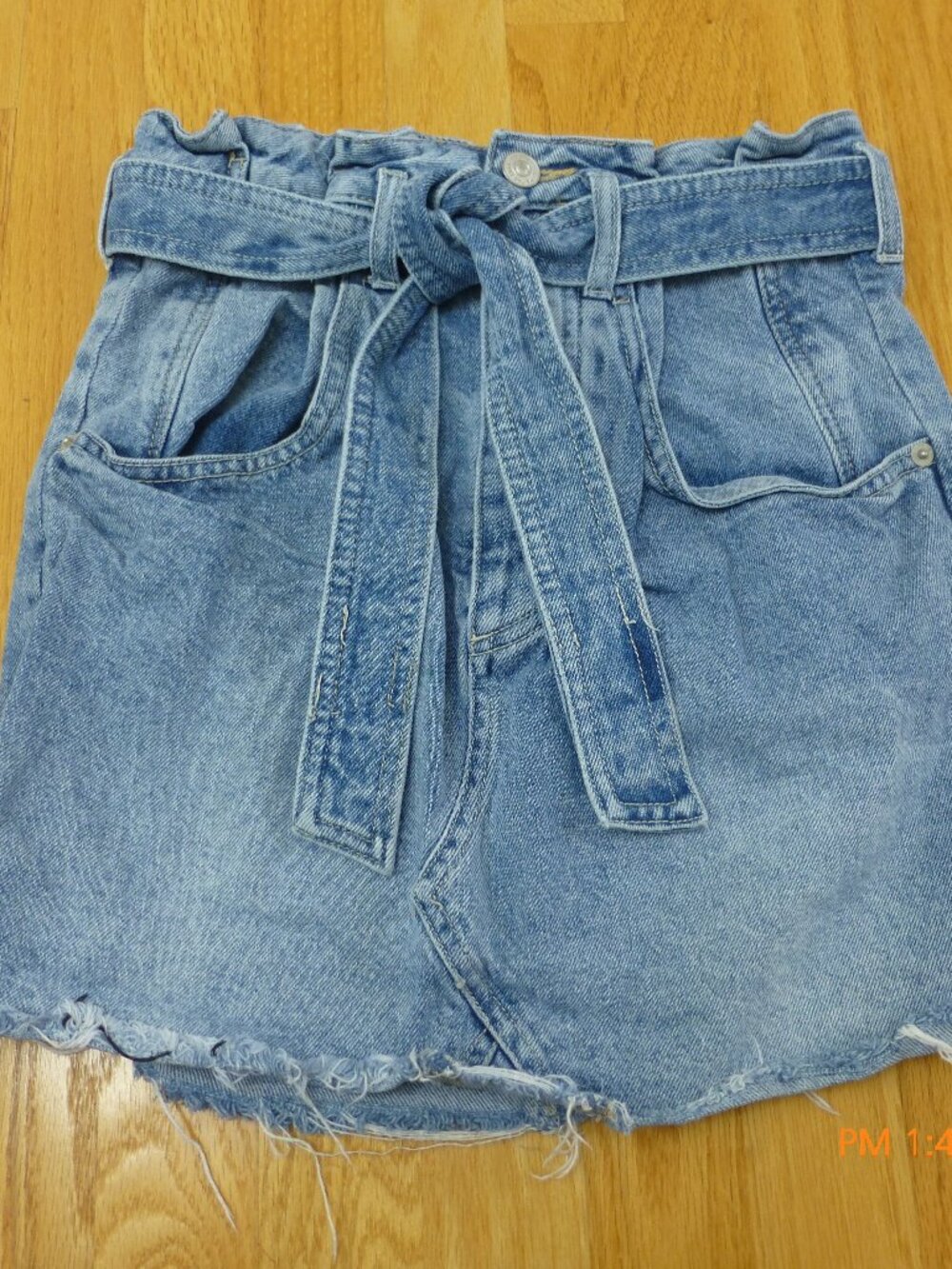 Free People High Waisted Tie Belt Frayed Denim Mini Skirt Women's Size 25